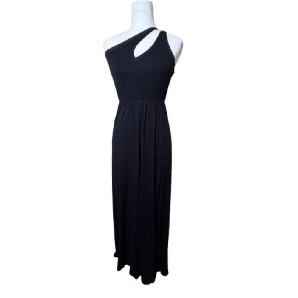 The Vanity Room Maxi Dress Black One Shoulder Cut Out Size Small Knit